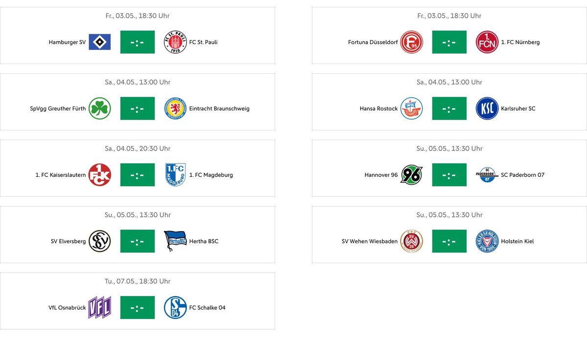 Partidos y horarios de la #J32 en la #2Bundesliga 2023-24.