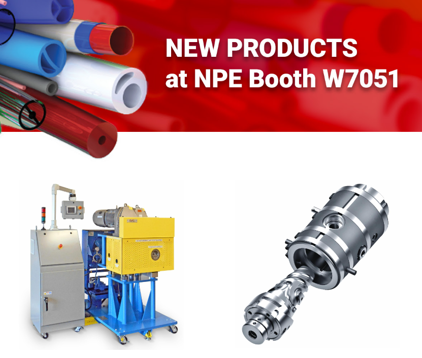Looking for new #extrusion products  at @NPEplasticsshow? Then stop by booth W7051, May 6-10th. Our new rotary #crosshead offers a simplified design over previous models, while Cam Lock is now  offered on several heads. #NPE2024 #extrusiontooling #plasticsindustry #orlandoflorida