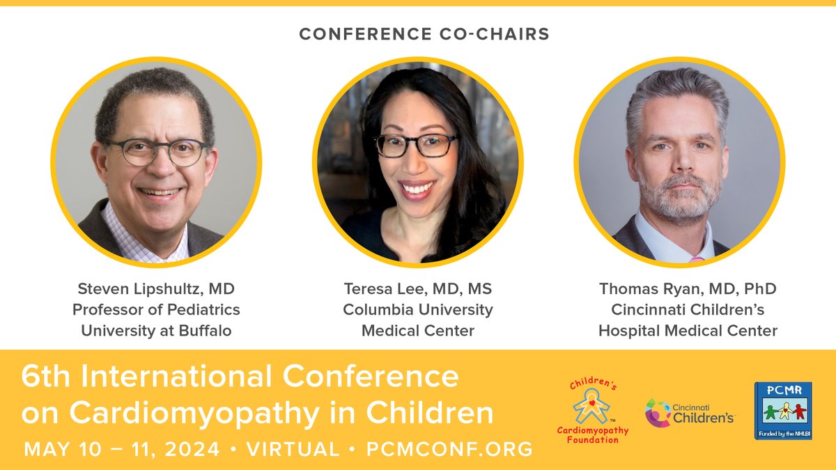 Join us tomorrow w/ our distinguished co-chairs hailing from @CincyChildrens, @UBuffalo, and @ColumbiaMed for the 6th International Conference on Pediatric Cardiomyopathy. Register today: pcmconf.org #cardiotwitter