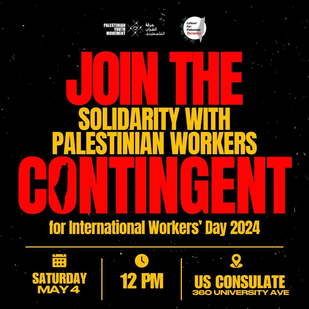 We want to see CUPE Ontario members all out on May 4th with the Palestinian Youth Movement and Labour for Palestine, who will be leading the Solidarity with Palestinian Workers Contingent ✊🏾📢 Details 👇🏾