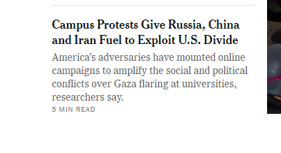 Hey @nytimes, your priorities are clear, but what an ugly group of US adversaries really exploits is the hypocritical divide between supposed principles of US policy, oft stated in sermons, and what we allow from Israel. Israel's case is not unique, but is the most glaring today.