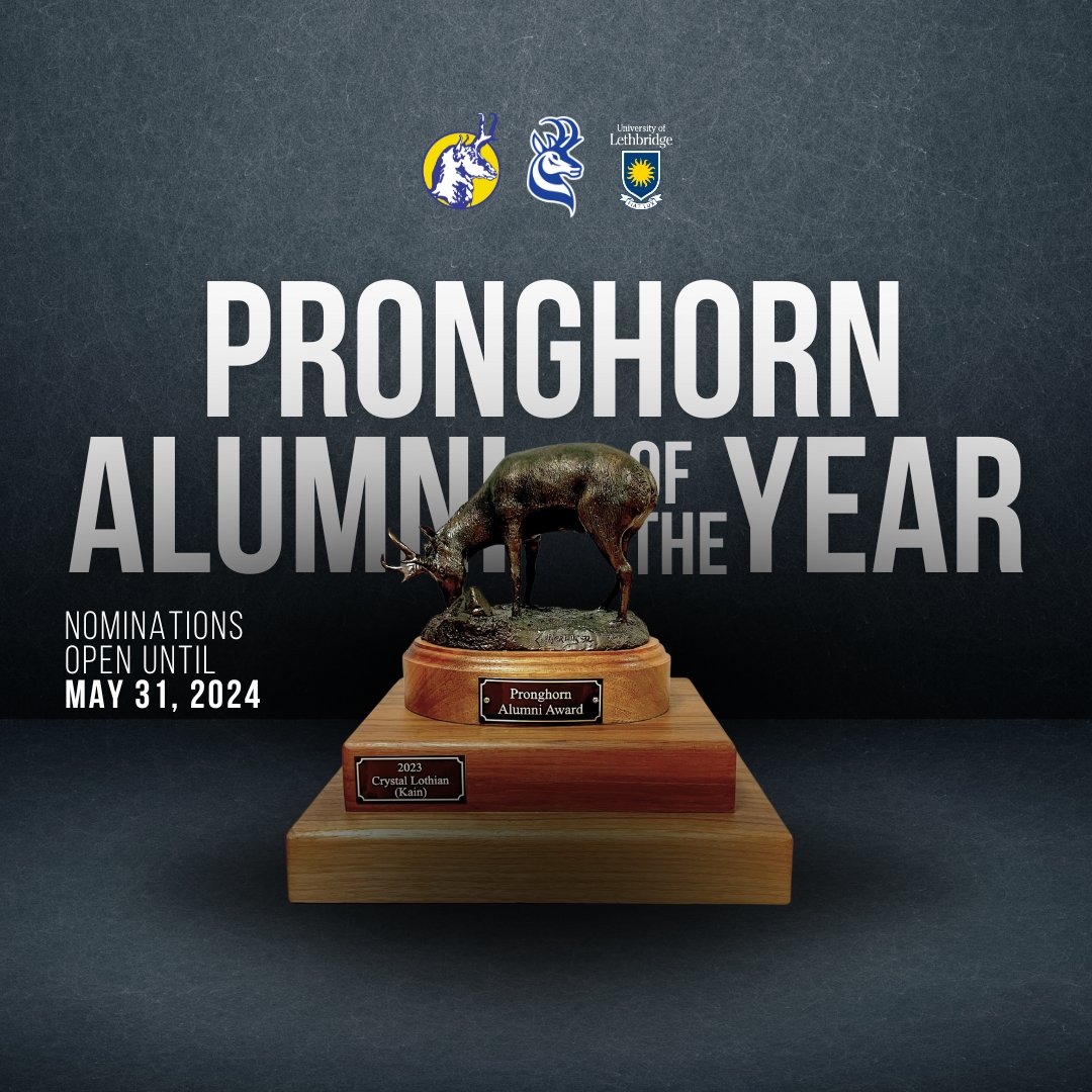 Nominations for the Pronghorn Alumni of the Year are now open!

Do you know University of Lethbridge Pronghorn alumni who are shining examples of what it means to be a Pronghorn?

Learn more and nominate someone today at gohorns.ca/alumnioftheyear

#gohorns #hornsnation