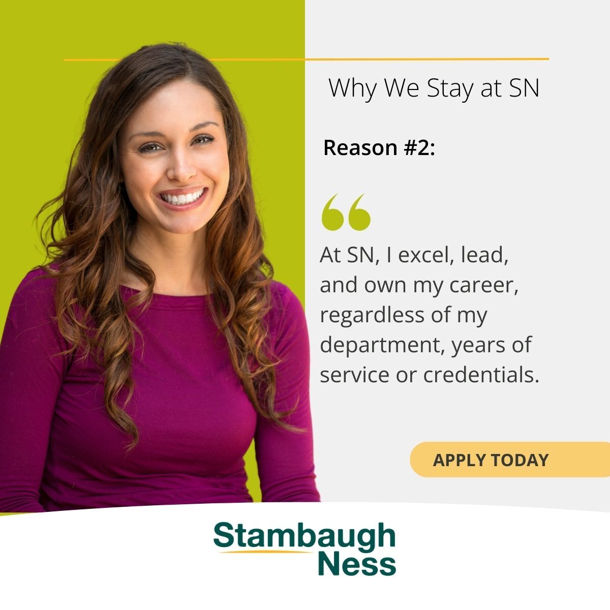 No Limitations! At SN, your skills & passion pave the way to leadership.

See how a non-CPA found their leadership path and thrived.

Apply now & launch your career! bit.ly/43VdP8l

#StambaughNess #Accountingjobs #careergrowth #remotework  #flexiblejobs #leadership