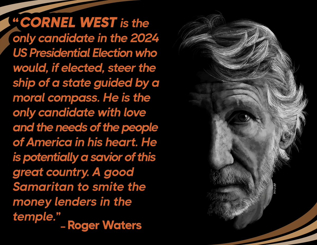 Roger Waters Endorses Cornel West for President 2024! I salute my dear brother Roger Waters - a towering musical artist and courageous humanist revolutionary who combats lies and crimes in the name of a deep love of humanity! Thank you for your heartfelt endorsement!…