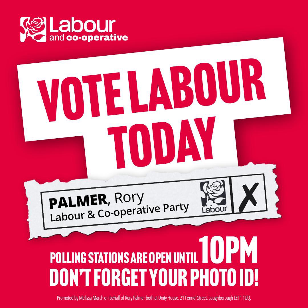 ⏰Polls close 10pm. I will deliver serious leadership, real change and safer streets: rorypalmer.org A Labour win in Leicestershire & Rutland can get us closer to a General Election.