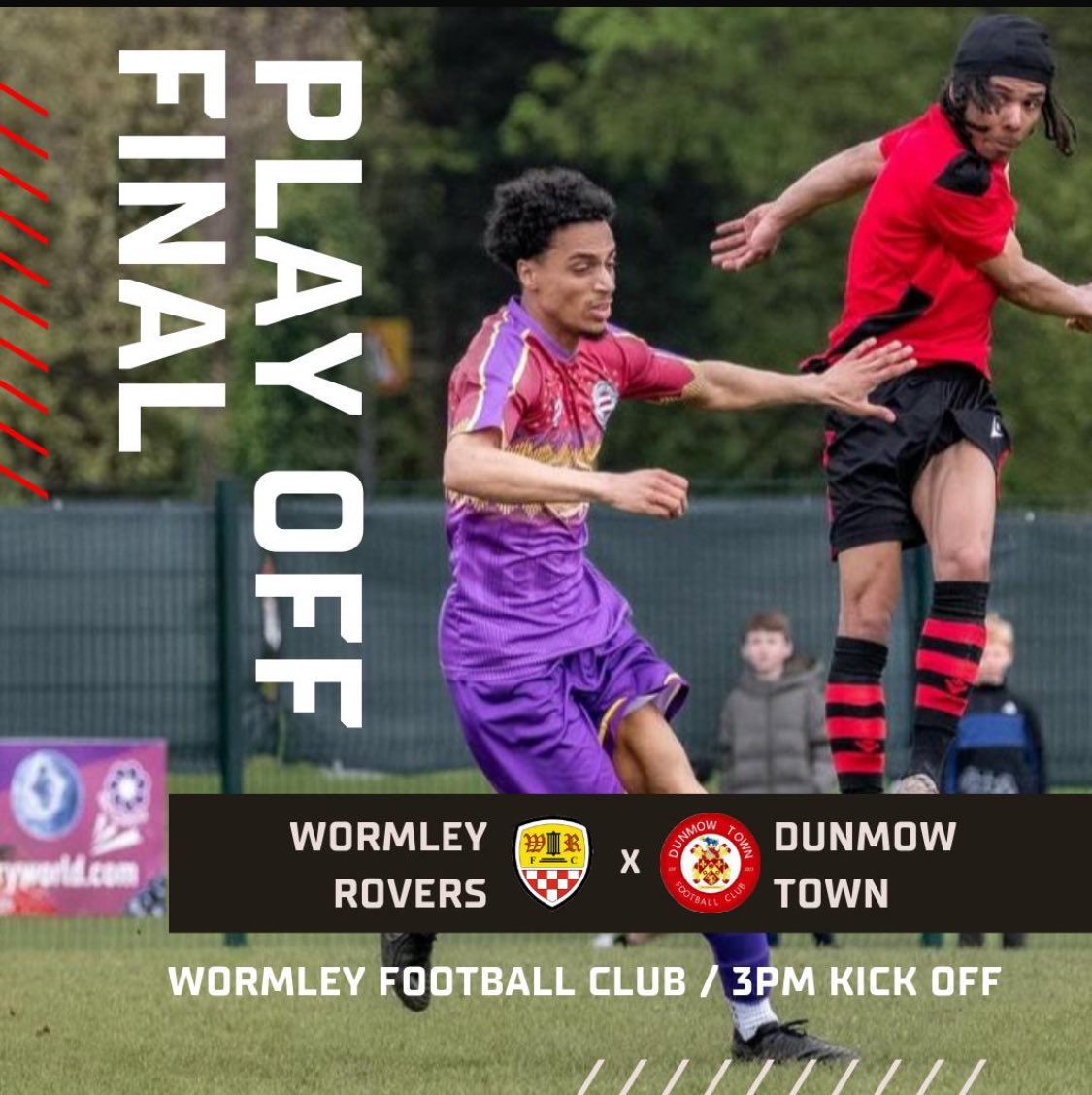 Not long til the biggest game in our history vs ⁦⁦@dunmowtownfc⁩ We were runners up in league last season & this but all that means nothing as it’s a one-off ⁦@ThurlowNunnL⁩ Play Off Final game. Adults £6 concessions £4 & U14’s free with an adult #COYW 🔴⚫️⚽️🏆