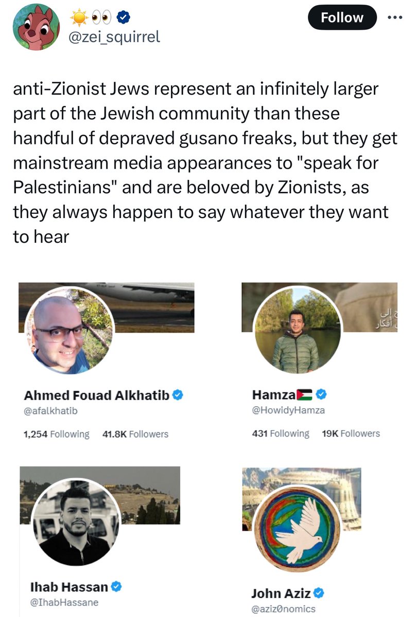 Honoured to be attacked by this anti-Zionist cretin alongside these other 3 Palestinian peace activists. All 4 of us are promoting peace, human rights, and coexistence. Neither Palestinians nor Israelis are going anywhere. Haters and antisemites should cry more.