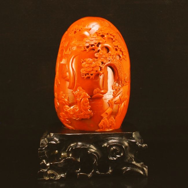 Nanhong agate 'Poet and Pine Tree' statuette/ Qing Dynasty/ chinese #carving #art