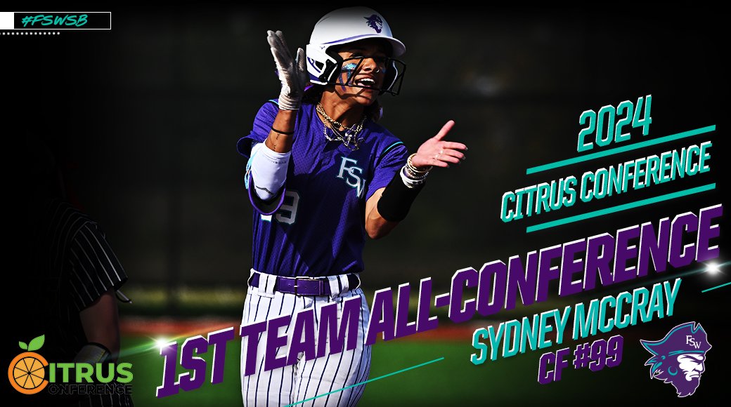 For the second straight season congrats to Sydney McCray for earning 1st Team All-Conference accolades. McCray hit .363 while leading the Bucs with both 46 stolen bases and 69 runs scored and also set a new FSW single season record being hit by 26 pitches on the year