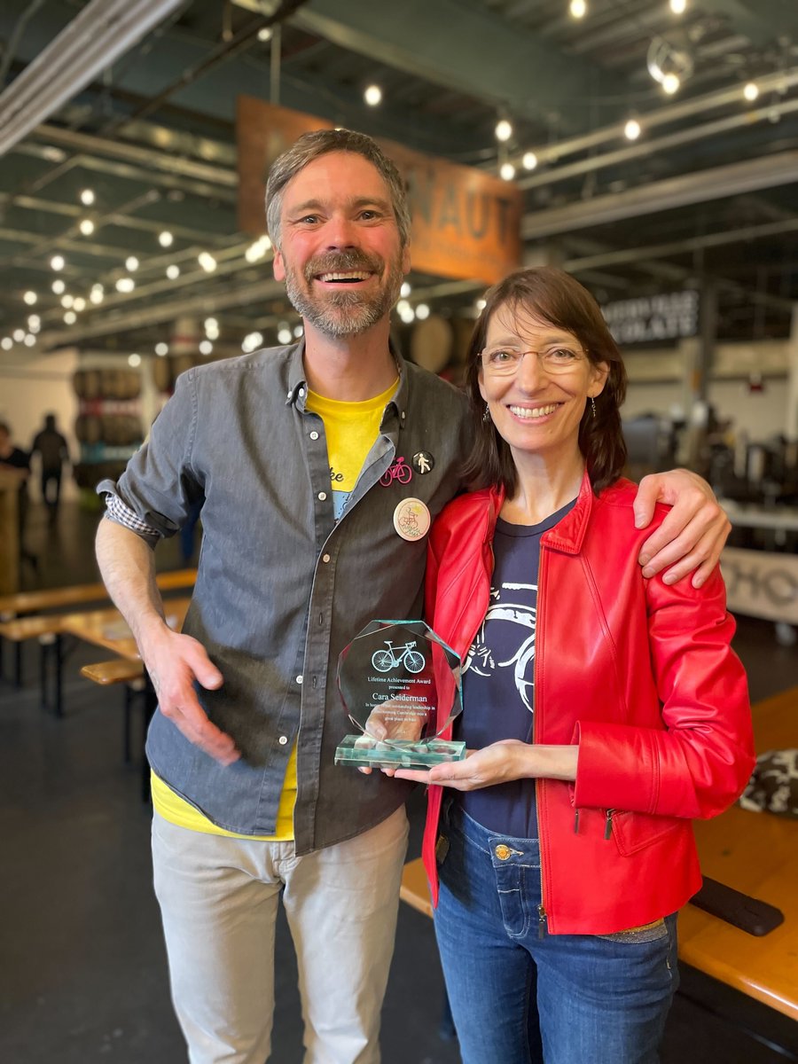 During the Bike Month Kick-Off event on Sunday, MassBike awarded a lifetime achievement award to Cara Seiderman, for making Cambridge a great place to bike. Congratulations Cara, we're grateful for all your hard work! Learn more about our Kick-Off event: bit.ly/3y2FpVy
