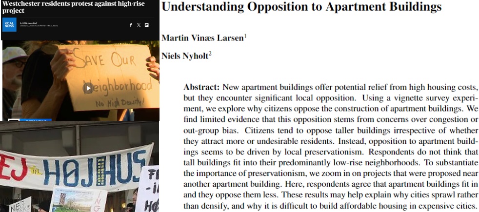 Local citizen opposition have made it hard for cities to permit new housing. The focus of this #NIMBY-opposition tends to be apartment buildings. In a new article, @NNyholt and I explore why there is so much opposition to this type of housing. osf.io/nu98d