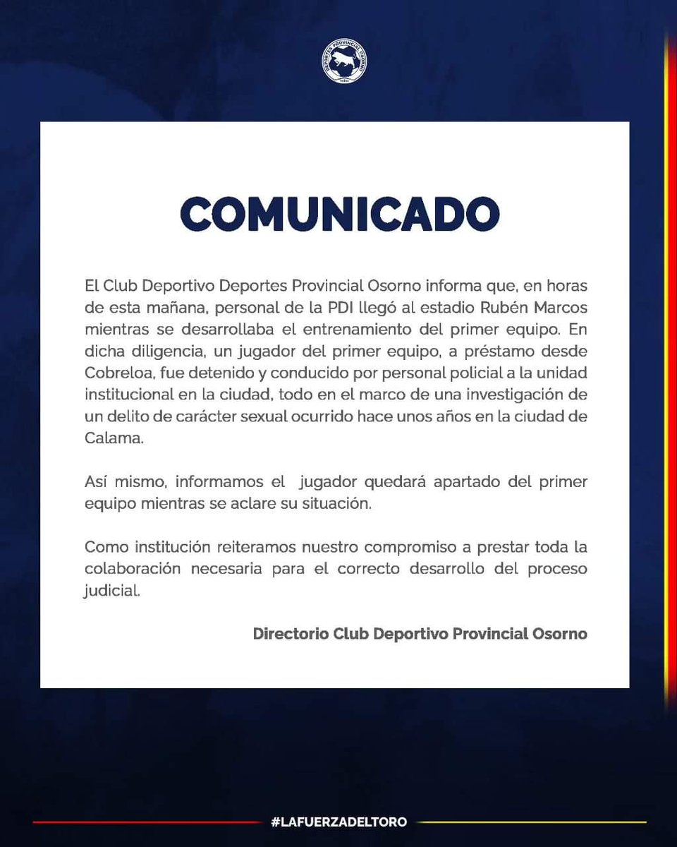 Comunicado Oficial de Provincial Osorno.
#Cobreloa