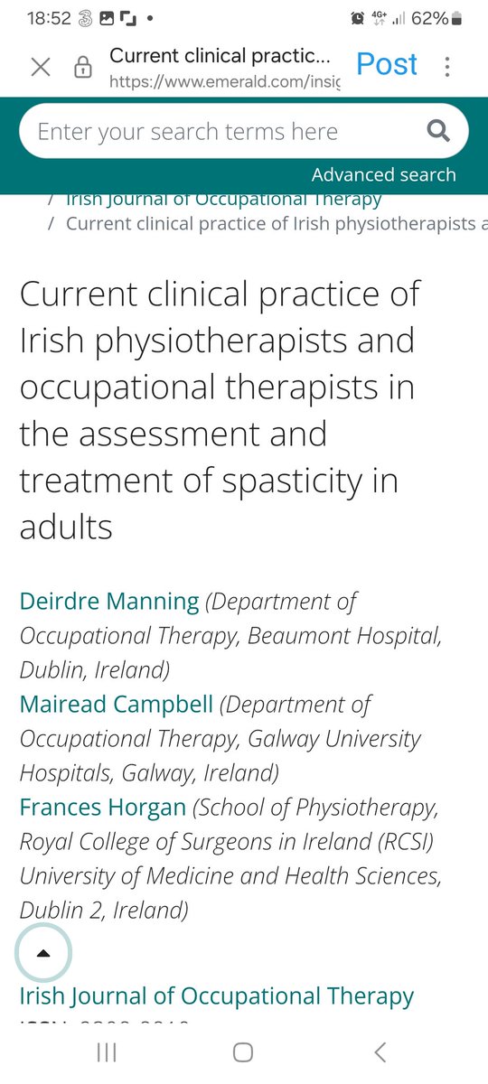 Well done @DeeManning87 @MaireadCampbel8 @frances_horgan -important research on spasticity ax&treatment in Ireland published today @AOTInews Highlights significant challenges of implementing best practice& what the solutions to this are👏 emerald.com/insight/conten…