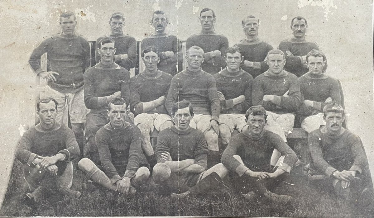 Clare 17 v Kerry in 1912 Munster SFC final in Ennis. Back row 3rd left Packo Malone — Clare goalie & granddad of BBC’s Des Lynam. ‘Packo was my hero growing up. I spent boyhood hours in the forge on the back of Abbey St, pulling the bellows & watching the horses being shod.’