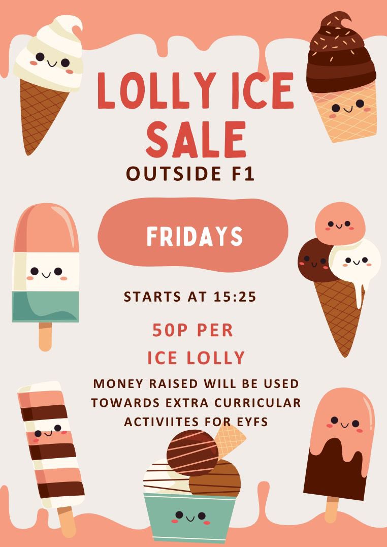The sun is shining and tomorrow will be our first #LollyIceSale after school! You can buy a frozen treat from outside F1 every Friday after school. All money raised will go towards further enhancements to our #EYFS curriculum. #WeAreCastleway