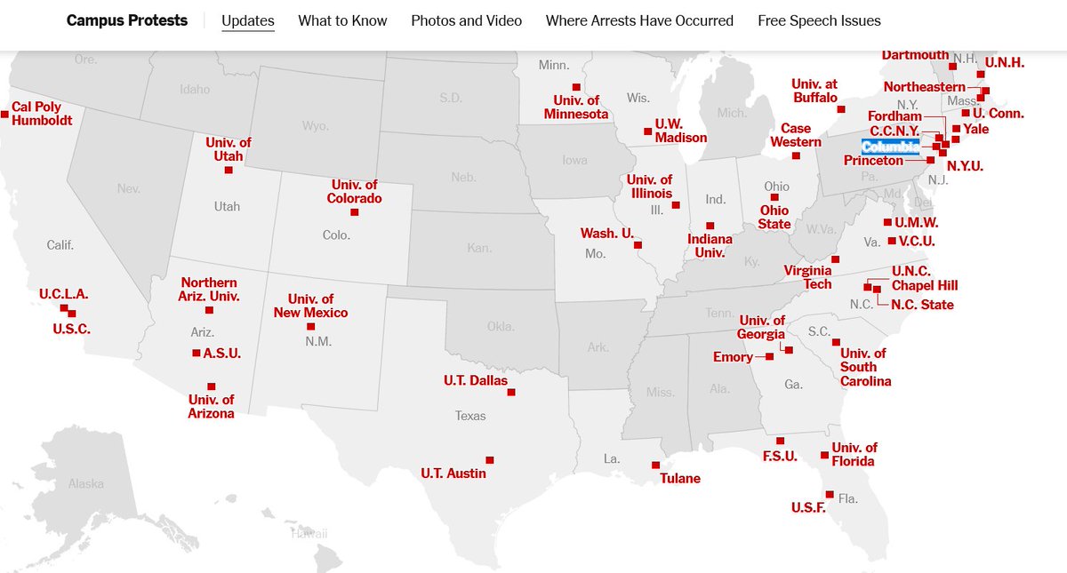 Oh my God the protests are expanding! We're up to 0.67% of all the universities in the country! That means only 99.33% of American universities are going about business as usual. This is a national crisis!!!