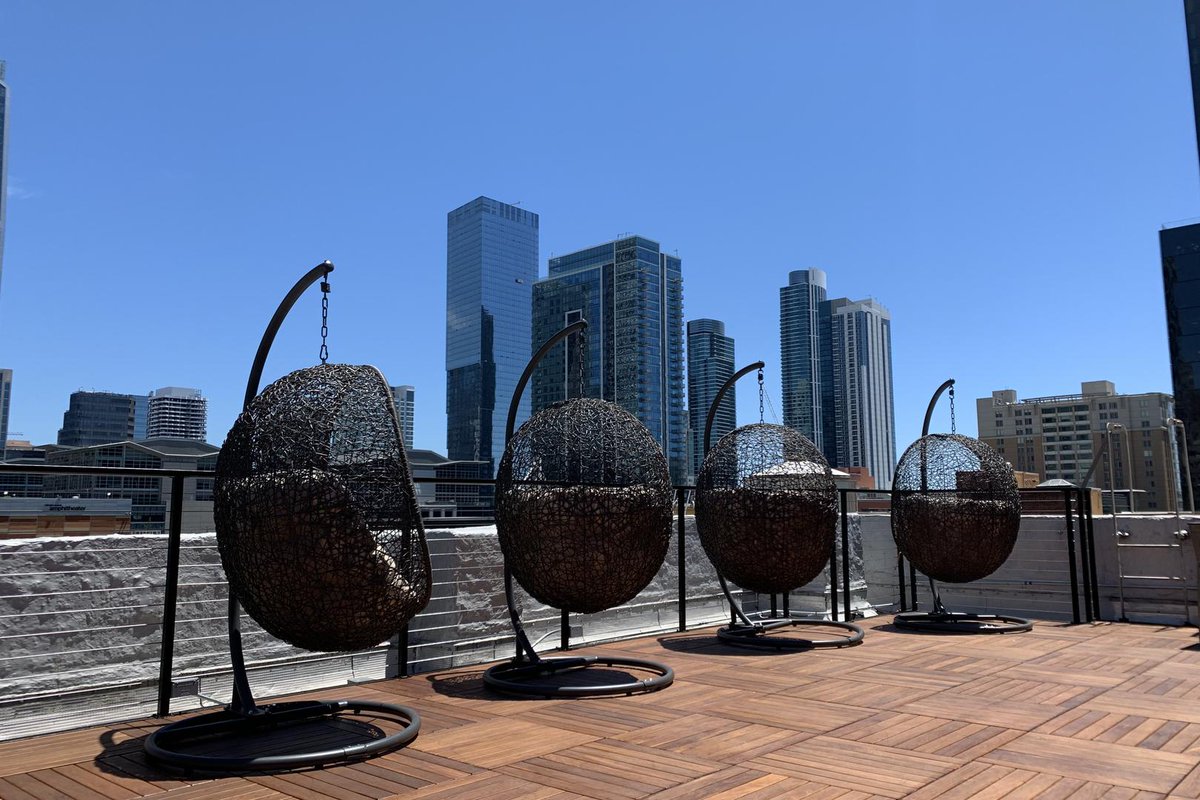 Our birds nest chairs are perfect to stop, relax and feel on top of the world!

#TheDeckSF #rooftopparty #privateeventspace #TheDeck #SanFrancisco #financialdistrict #privateparty