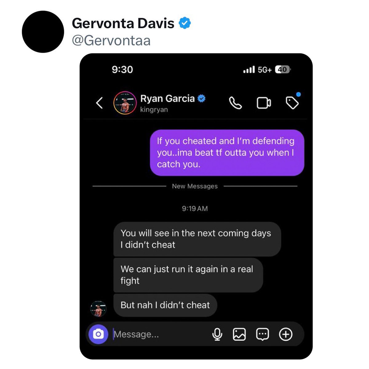 Gervonta Davis told Ryan Garcia it’s on sight if he finds out he’s lying 😬