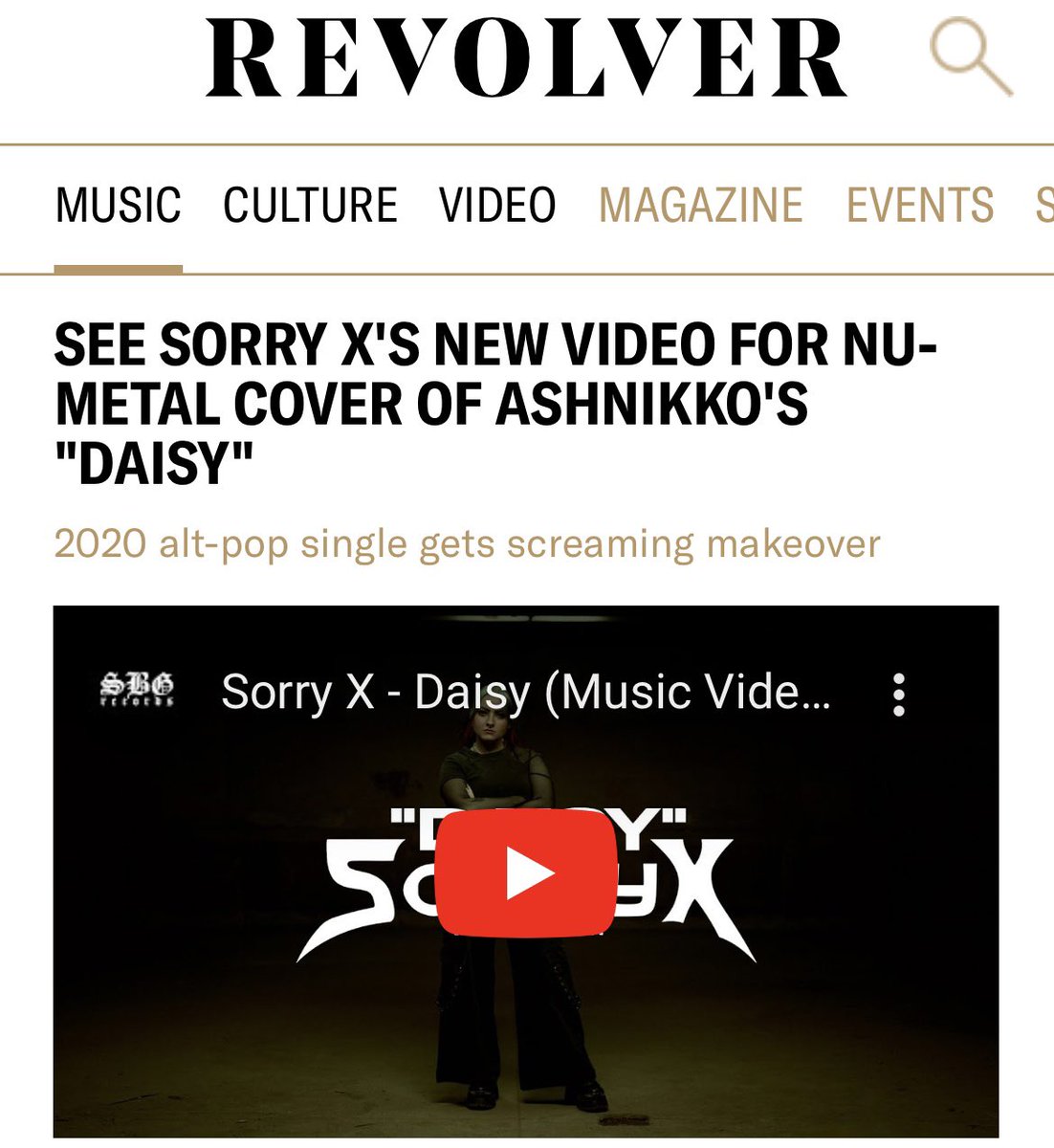 Sorry X (@sorryxmusic) on Twitter photo My official Daisy music video is OUT NOW premiering exclusively on <a href="/Revolvermag/">revolvermag</a>! π¦
Watch here: revolvermag.com/music/see-sorrβ¦ My official Daisy music video is OUT NOW premiering exclusively on <a href="/Revolvermag/">revolvermag</a>! π¦
Watch here: revolvermag.com/music/see-sorrβ¦