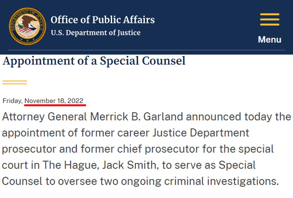 @MonicaCrowley @RepMattGaetz Of course Biden did‼️

Nov. 9, 2022, Biden said he will make sure Trump doesn't take power.

Nov. 18, 2022, Merrick Garland appointed Jack Smith to serve as Special Counsel to investigate Trump