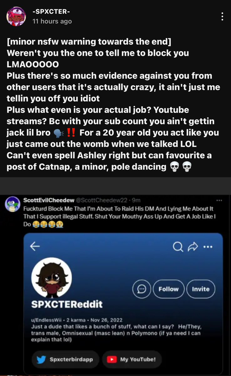 Yeah I Blocked You So You Dont Toward My Account And Tweets Also Where The Hell Is The Screenshot Of Catnap Strip His Ass On Camera. Yeah That Video Won’t Help You Fucking Retard I Support Child Porn And Minors Like Thats Shit. Fuck off my page and quit stalking me