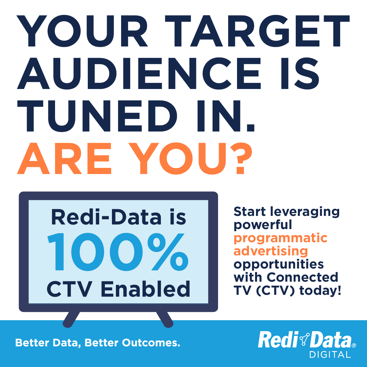 Precision matters! Redi-Data is 100% CTV enabled! Take your next marketing campaign to new dimensions with Redi-Data! #ConnectedTV #CTV #Programmatic #ProgrammaticAdvertising