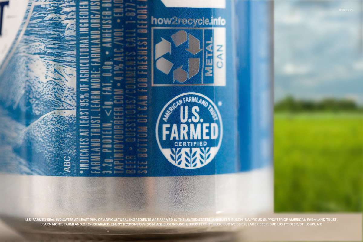 Here's to the land we love and the farmers who cultivate it. We are proud that @BuschBeer will become the first brand to feature the U.S. Farmed seal certified by @Farmland, making it easier than ever to #ChooseBeerGrownHere.