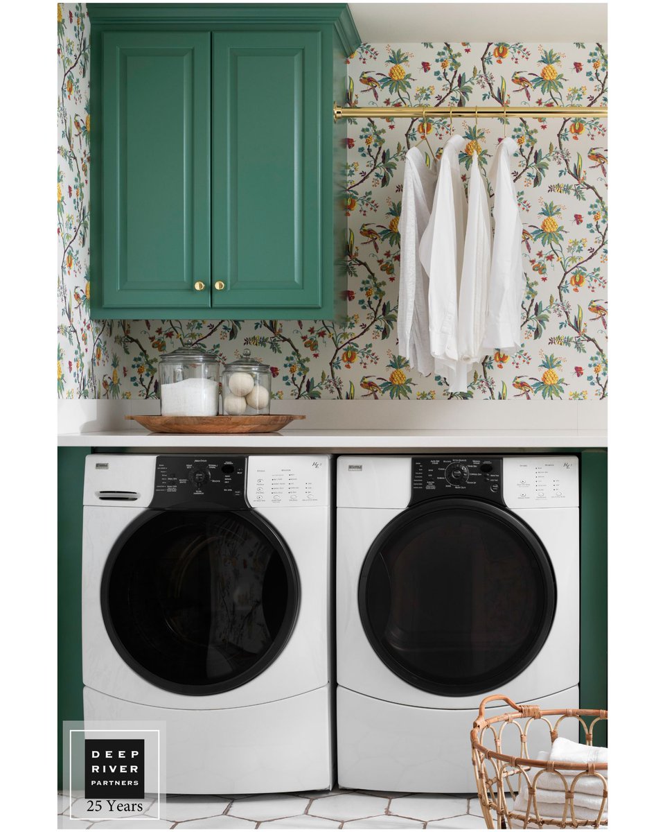 This 2020 laundry room is one of our favorites! The bright wallpaper and colored cabinets make it such a happy space! 

#anniversary #25years #deepriverpartners #laundry #Laundryroom #Laundryroominspiration #TBT #throwback #colortransformation #residentialarchitecture #milwaukee