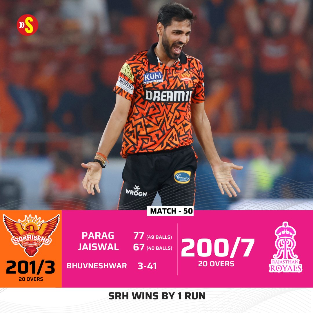 BHUVNESHWAR KUMARRRRRRR!!!!! TRAPS POWELL LEG BEFORE OF THE LAST BALL! SUNRISERS WIN A THRILLER BY 1 RUN! #SRHvsRR LIVE ➡️ bit.ly/3USd2CB