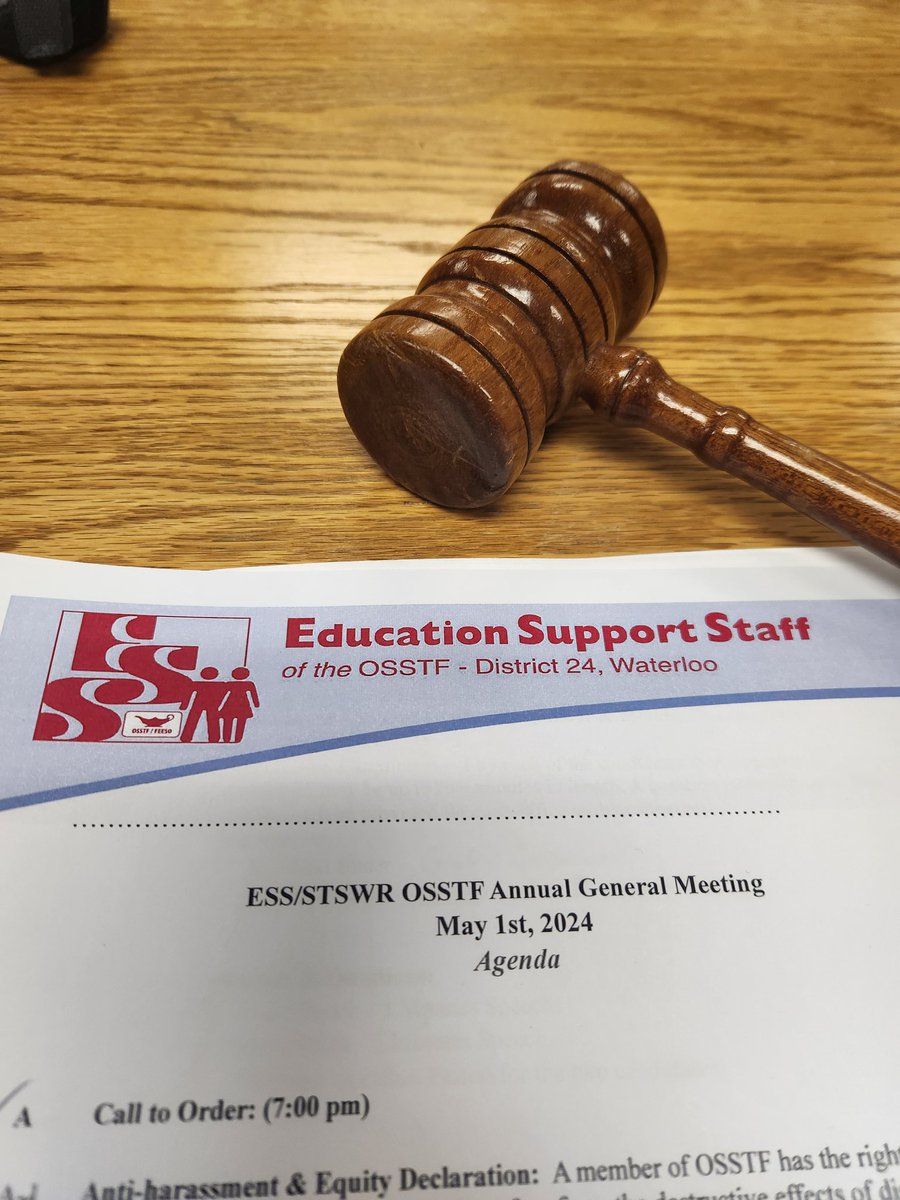 A last minute call and a successful Annual General Meeting chaired last night for @OSSTFDistrict24 Waterloo Educational Support Staff.
Glad to use my Parliamentary training provided by  #OSSTF to help Bargaining Units!