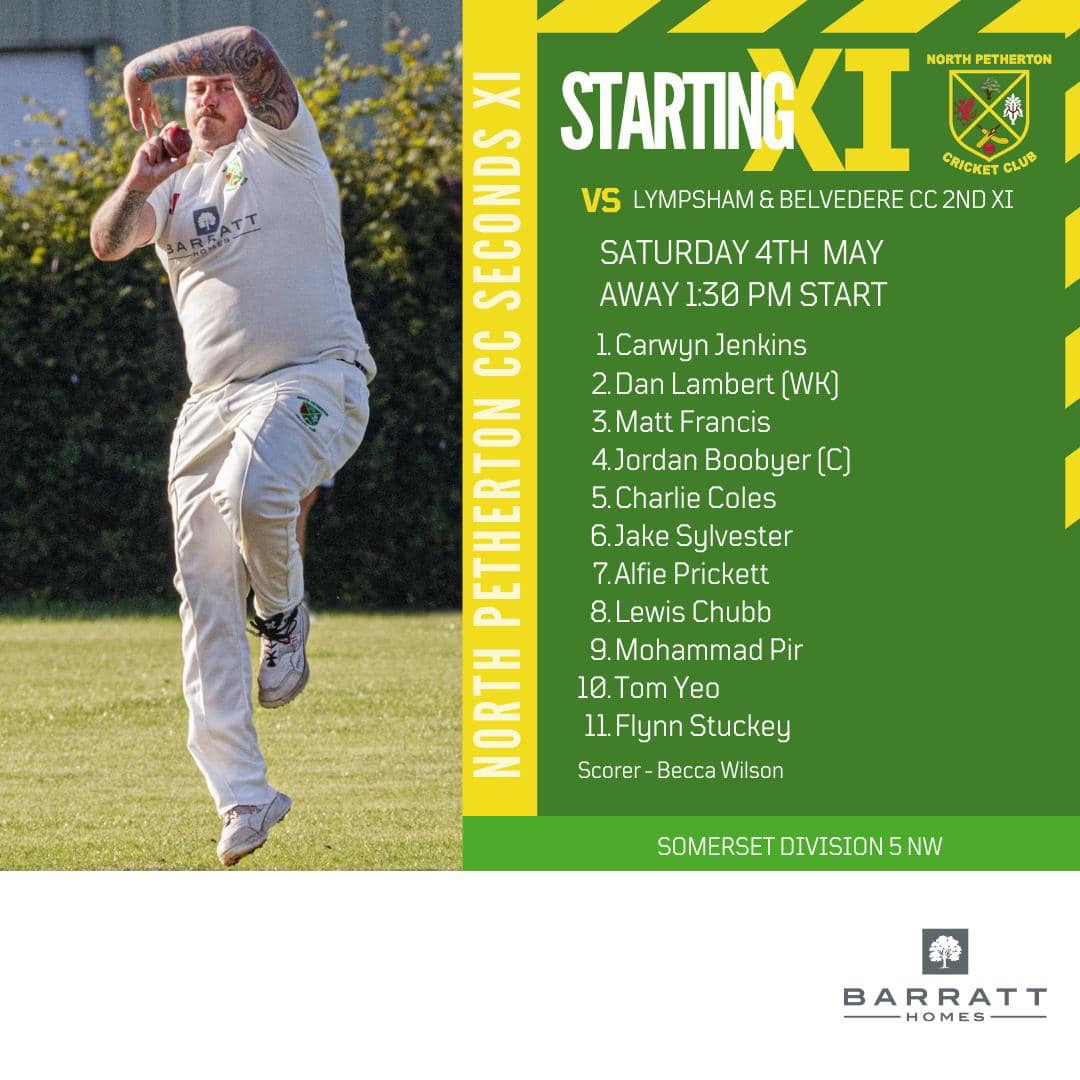 🚨We are excited to announce our teams for the opening league fixtures of the season 🏏 1⃣ First Team are at home to Temple Cloud Cricket Club starting at 12pm. 2⃣ Second team are away at Lympsham and Belvedere Cricket Club at 1.30pm.