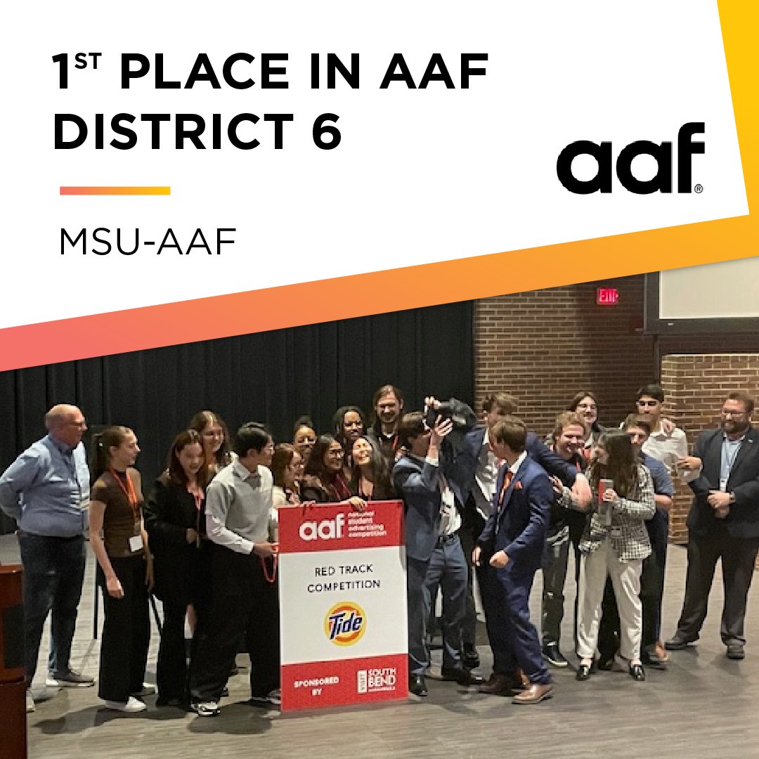 Warmest congratulations to @MSUAAF on finishing in first place in the @AAFNational District 6. 

MSU received one of the highest scoring point totals with a score of 96.28/100!

Wishing you even more success in Round 2 🌟

📍 @michiganstateu #SpartansWill