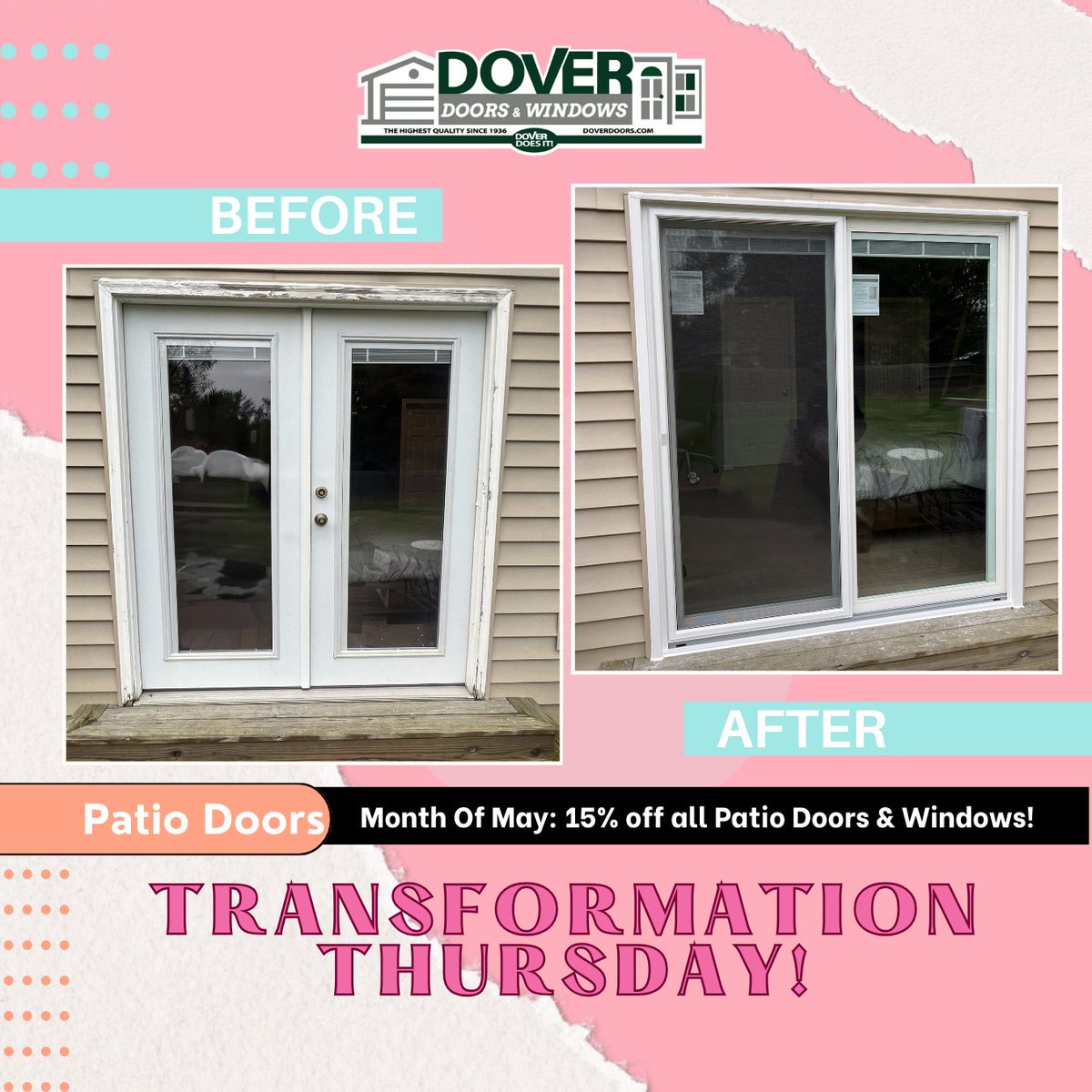 See the amazing change in this patio door makeover! Contact us today! #DoverDoesIt #TransformationThursday #1936