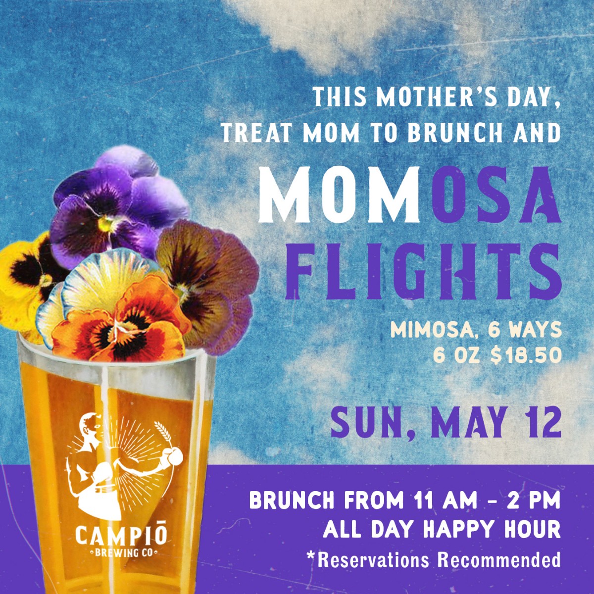 This Mother's Day, let's celebrate the ones who help us soar with brunch and mom-osa flights 💜 Book your table here: opentable.ca/r/campio-brewi…