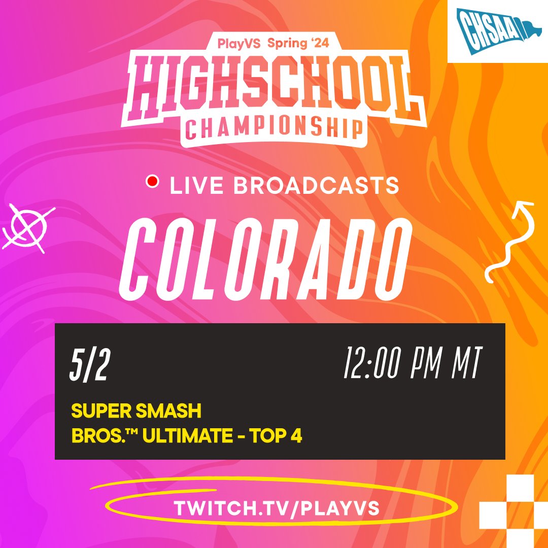 COLORADO @CHSAA It's a day of SMASH! twitch.tv/playvs