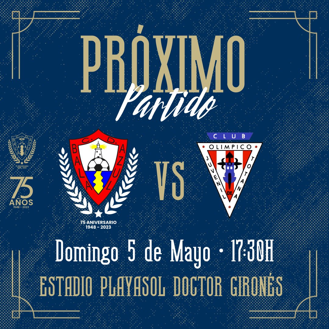 ✅ Y el domingo…¡𝐨𝐭𝐫𝐚 𝐟𝐢𝐧𝐚𝐥 en el Playasol!

🏆 Jornada 32 de Preferente Autonómica.

🆚 @OlimpicoTotana.
📅 Domingo 5 de Mayo.
🕛 17:30h.
🏟️ Estadio Playasol Doctor Gironés.

🦈 #VamosBala