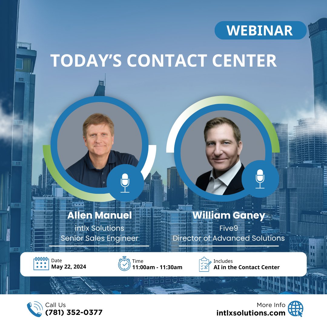 Mark your calendars for May 22nd - you won't want to miss our exclusive panel discussion on #ContactCenters! Join us as intlx and Five9 take the virtual stage to dive into the hottest topics in the industry, including #AI and #cloud migration. hubs.li/Q02vWL8X0