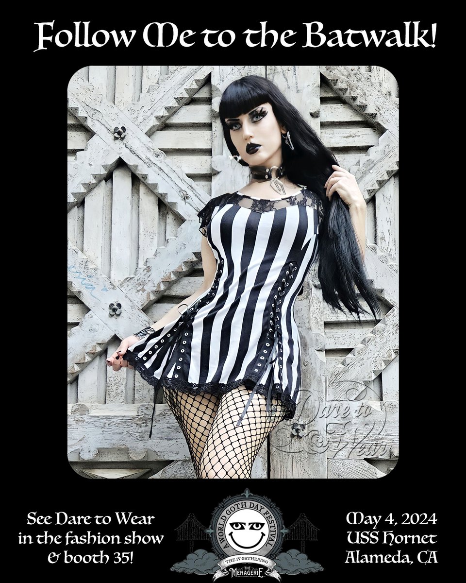 🖤Join us at World Goth Day!🦇On the USS Hornet Museum in Alameda on May 4th!
💃🏻We'll be featured in the fashion show on & vending in booth 35!💖See you there!
🎟 themenagerieodditiesmarket.com
#darefashion #madeinusa #smallbusiness #worldgothday #gothfashion #themenagerieodditiesmarket