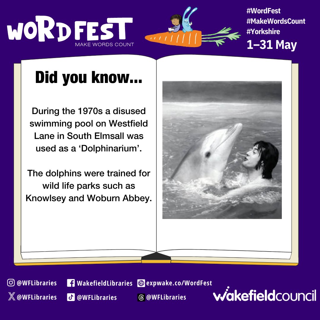 📚🐬Did you know dolphins were once trained in South Elmsall?

#makewordscount #wordfest #libraries #wakefield #festival #history

@mywakefield @wfmuseums @ouryear2024 @wkfdhistsoc