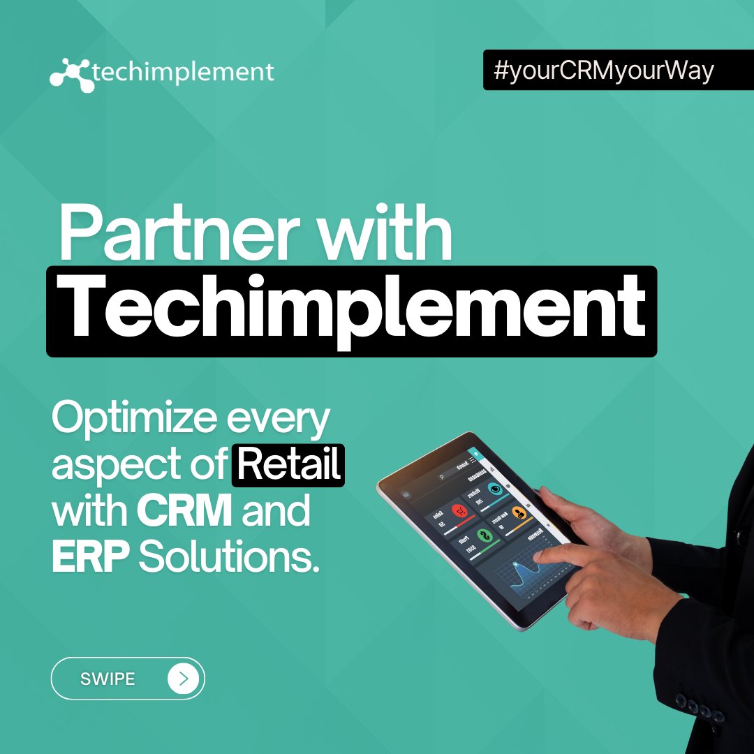 TechImplement's tweet image. Boost revenue, elevate reputation, expand customer base effortlessly. Explore our specialized focus areas: retail, online platforms, wholesale, & more! All with Tech Implement – your trusted CRM & ERP partner. Let's optimize together!
#TechImplement #RetailTech #CRM #ERP