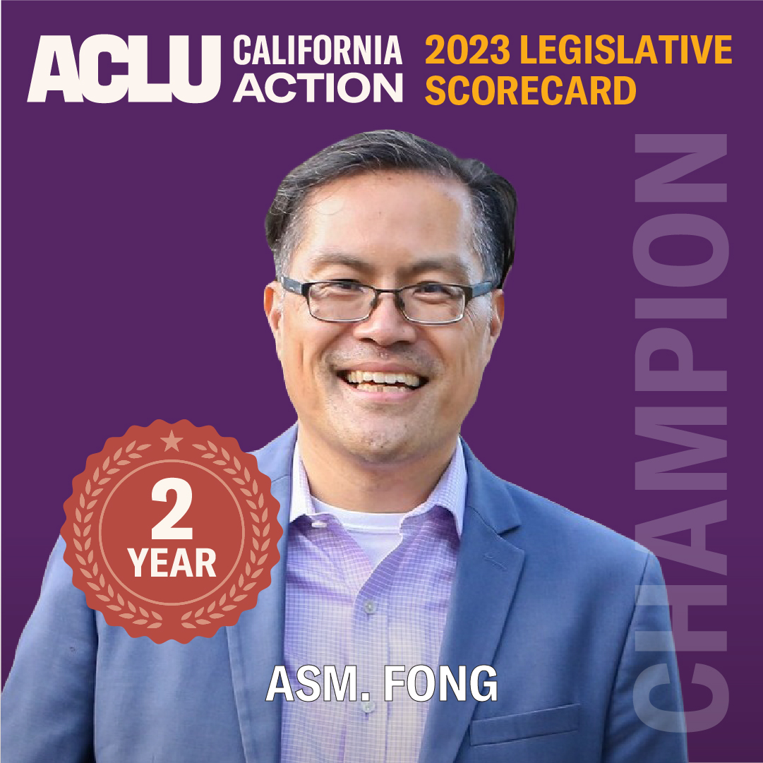 Over the past five years, Asm. Fong achieved a perfect 100% score on our #CALeg scorecard 2 times. Thank you @AsmMikeFong for being a champion of civil rights and civil liberties. 💫 🔗aclucalaction.org/scorecard