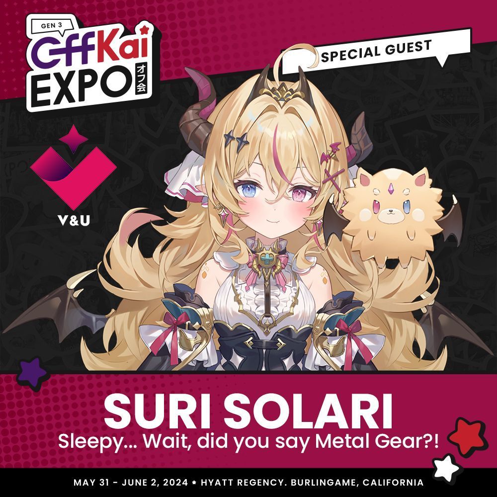 The floofiest sun dragon-girl! A good-natured airhead who entertains her Sun Convenant with her silly antics as she talks and plays all kinds of video games! 

Listen to the Sun Emperor @SuriVNU endlessly yap at #OffKaiGen3 in Burlingame, CA, from May 31st to June 2nd! 🔆