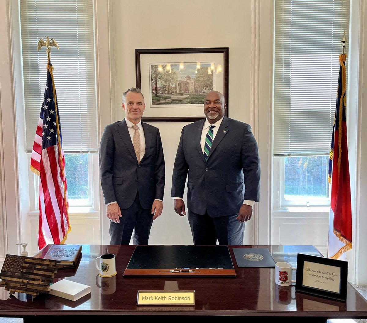 Gained fascinating perspectives from Lieutenant Governor @MarkRobinsonNC on North Carolina’s challenges & politics. We discussed potential opportunities for enhancing our economic cooperation, also in life sciences & energy