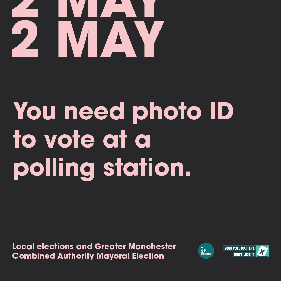 Just three hours left to vote in the local and GM Mayoral elections. Polling stations close at 10pm. Remember to take your photo ID or Voter Authority Certificate with you. Find out what ID's accepted: electoralcommission.org.uk/i-am-a/voter/v… Your vote counts. Don't lose it.