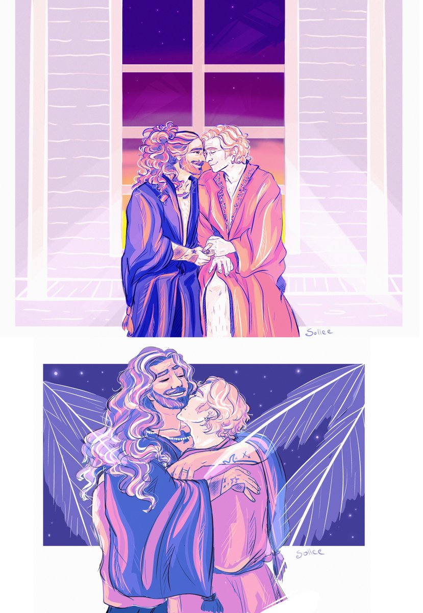 Two plots from Tumblr ask-“sitting and holding hands on the porch of the inn at sunset” and  “more neck kisses pls” 🏴‍☠️💜 #OFMDfanart #ofmd #OurFlagMeansDeath
