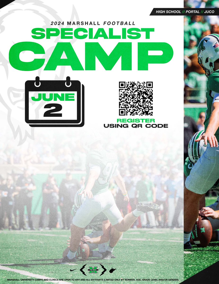 Can’t wait to host another specialist camp this year in Huntington. Make sure you pre-register for June 2nd! #GoHerd 🦬