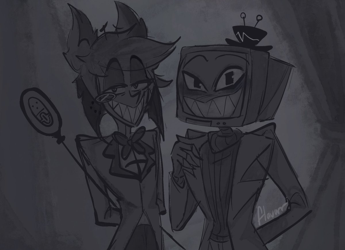 Sigh…* cracks fingers * Time to continue working on this (Also I really loved how this framed turned out in the animatic, and it won’t be shown fully in one of the scenes. So I am posting it now ;D ) #HasbinHotelVox #HazbinHotelAlastor #RadioStatic #voxal
