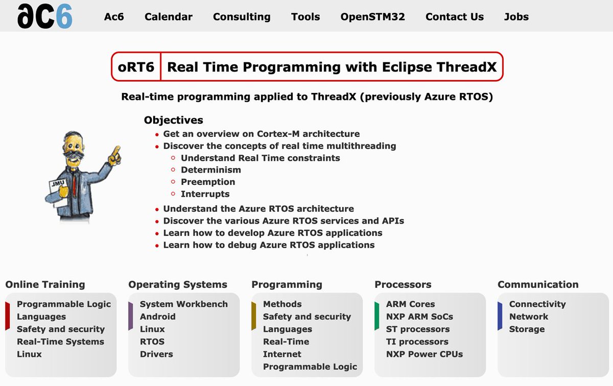 percepio's tweet image. 📣 Embedded systems engineers and technicians: Sign up for live online training on Eclipse ThreadX (previously Azure RTOS) with Ac6! 
👉 18 hours over 3 days
👉 May 28-30.
Get the details and register: ac6-training.com/cours.php?ref=…
#EclipseThreadX #EmbeddedSystems