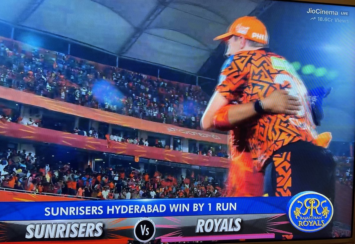 Another great game of cricket. Compliments @rajasthanroyals & @SunRisers. 200 runs scored by both the teams & @SunRisers wins by 1 run. #IPL2024 #Cricket