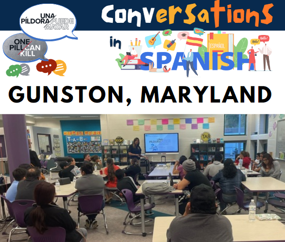 COS Esthela Sandoval visited Gunston MD to talk to Hispanic parents and students about the dangers of #fakepills and #fentanyl. Join the conversation, learn more: dea.gov/onepill, getsmartaboutdrugs.gov. #OPCK
